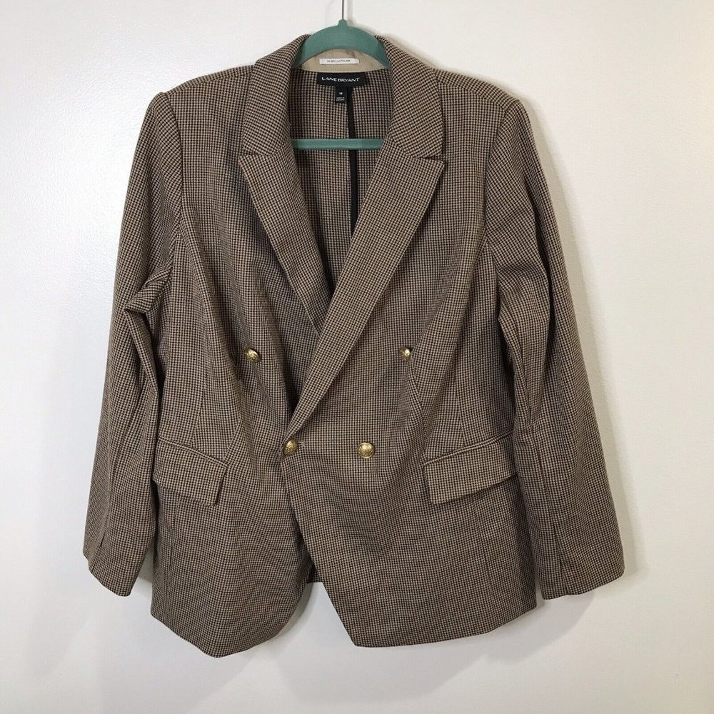 Lane Bryant Brown Plaid Double-Breasted Blazer